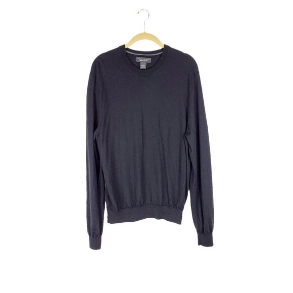 Bloomindales Mens Store Crew Neck Sweater Black 100% Merino Wool Size Large - Picture 1 of 7